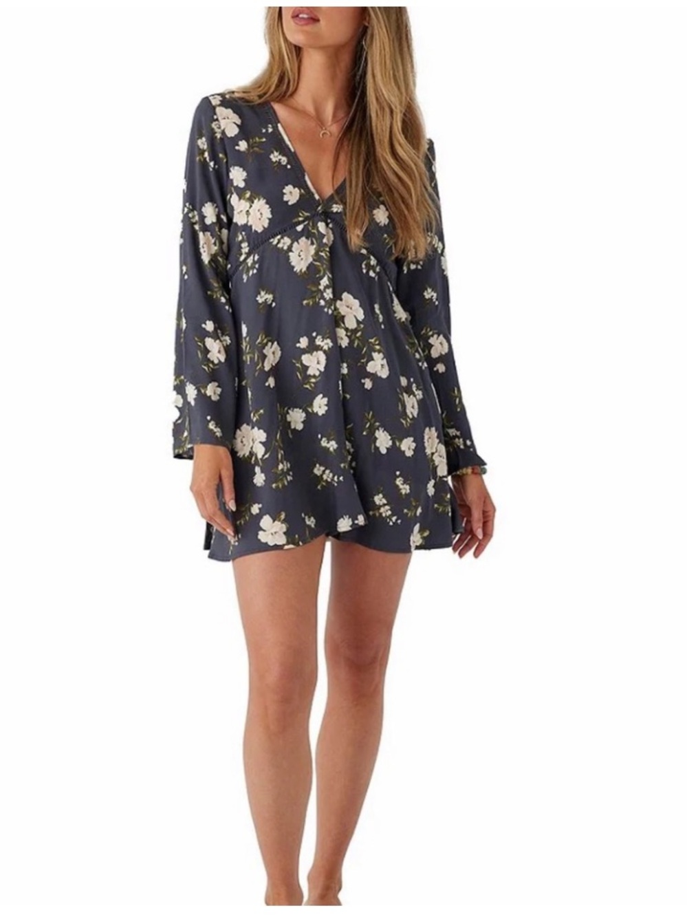 Oneill Stevie Long Sleeve Floral Printed Short A-Line Dress NWT!